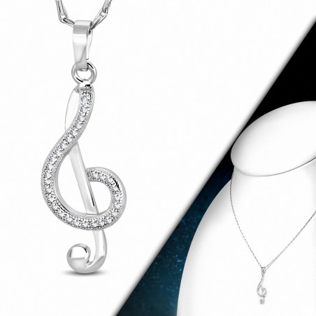 Collier en chaîne à breloques en note de musique de mode avec note de musique en cuivre avec micro-sertissage en clair CZ