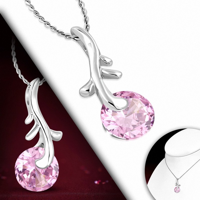 Collier fantaisie alliage fantaisie avec cercle en spirale avec Rose Rose CZ - CCZ397