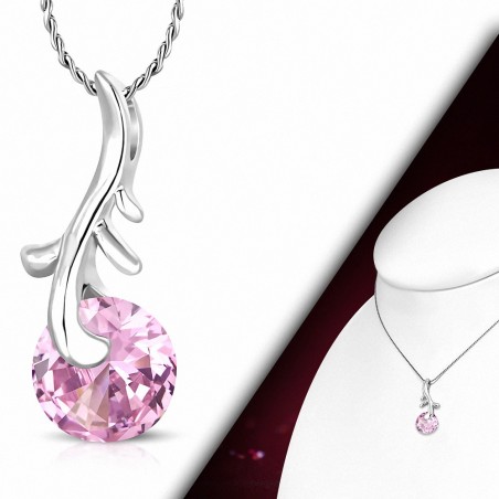 Collier fantaisie alliage fantaisie avec cercle en spirale avec Rose Rose CZ - CCZ397