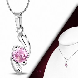 Collier fantaisie alliage fantaisie avec cercle en spirale avec rose rose CZ - CCZ398