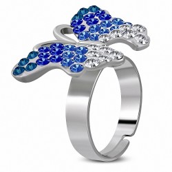 Bague cocktail en forme de papillon avec cristal en alliage taille unique avec cz coloré