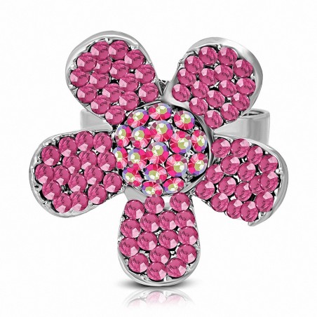 Bague cocktail en forme de fleur de marguerite rose en alliage tendance avec rose CZ