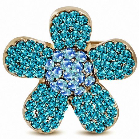 Bague cocktail en forme de fleur en marguerite verte en alliage taille unique avec zircon bleu CZ