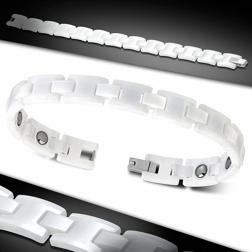 21cm x 10mm | Bracelet magnétique à maillons en céramique blanche