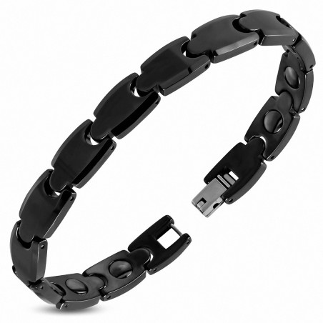 19cm 9mm | Bracelet magnétique à maillons en céramique noire - BCM088