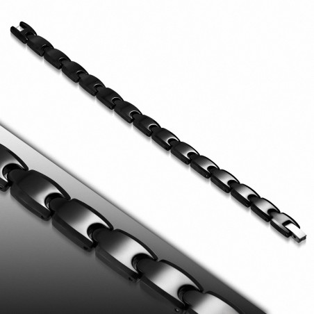 19cm 9mm | Bracelet magnétique à maillons en céramique noire - BCM088