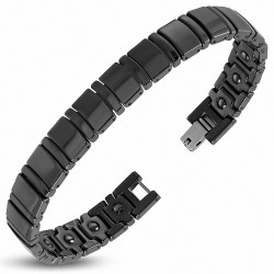 20cm x 11mm | Bracelet magnétique à maillons en céramique noire - BCM112