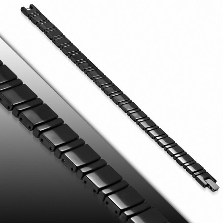 20cm x 11mm | Bracelet magnétique à maillons en céramique noire - BCM112