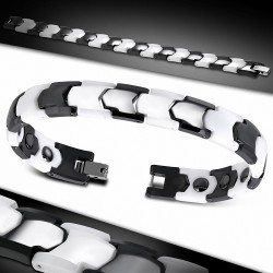 20cm x 11mm | Bracelet magnétique lien céramique noir et blanc panthère