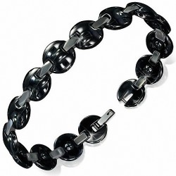 18cm x 12mm | Bracelet magnétique en céramique noire à maillons ronds et cercles ronds