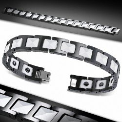 20cm x 12mm | Bracelet magnétique lien céramique noir et blanc panthère