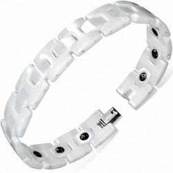 19cm x 14mm | Bracelet magnétique à maillons en céramique blanche