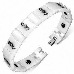21cm x 13mm | Bracelet magnétique à maillons en spirale en céramique blanche avec dragon et panthère - BCM240