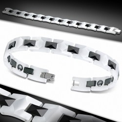 20cm x 10mm | Bracelet magnétique lien céramique noir et blanc panthère