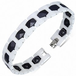 19cm x 14mm | Bracelet magnétique lien céramique noir et blanc panthère