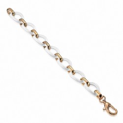 23cm x 16mm | Bracelet chaine maillon ovale blanc en céramique rose / rose doré