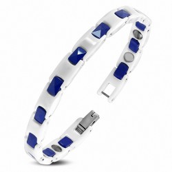 18cm x 7mm | Bracelet à maillons en céramique blanc et bleu avec maillons de panthère