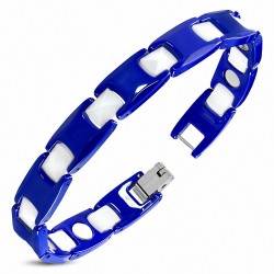 20cm x 10mm | Bracelet à maillons en céramique blanc et bleu avec maillons de panthère