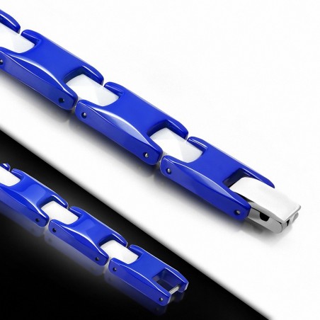 20cm x 10mm | Bracelet à maillons en céramique blanc et bleu avec maillons de panthère
