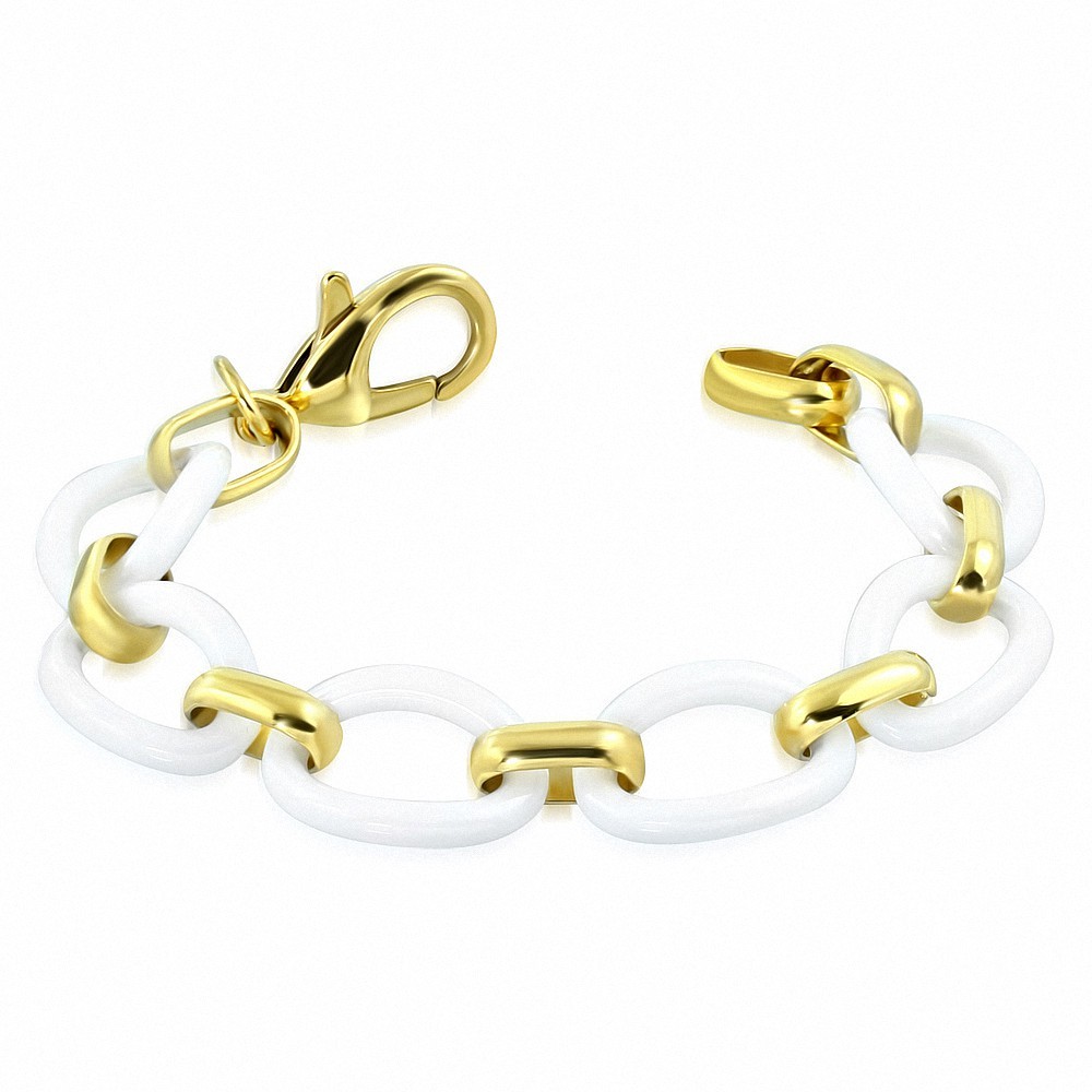 21cm x 16mm | Bracelet chaînette en acier inoxydable doré blanc et céramique