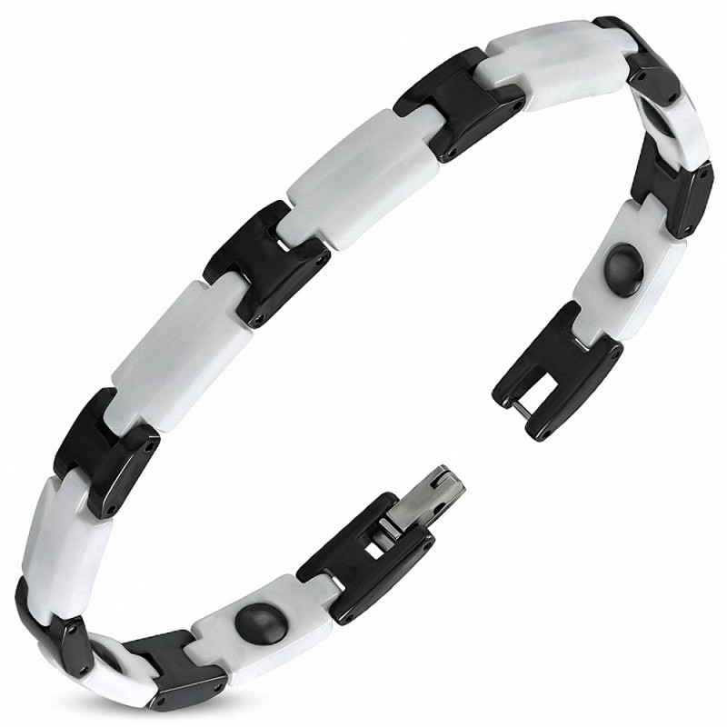 8mm | Bracelet magnétique lien céramique noir et blanc panthère