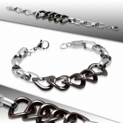 Bracelet en céramique à 2 tons avec cercle de verrouillage tordu brun foncé avec chaîne à maillons ovales en acier inoxydable