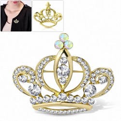 Alliage doré de mode à la mode Royal Princess Crown Women Pin Pin avec / Clear & Aurore Boreale CZ