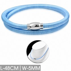 48cm x 5mm | Tour de cou en caoutchouc gainé de tissu bleu ciel avec verrou magnétique en acier inoxydable