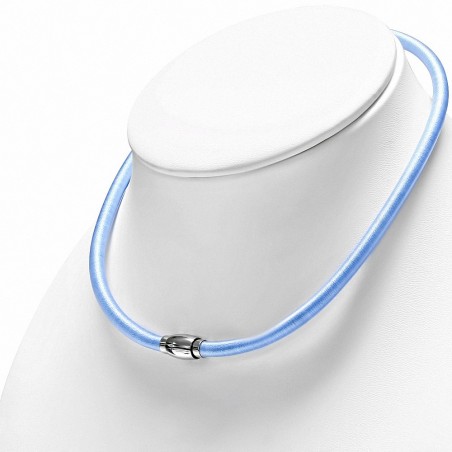 48cm x 5mm | Tour de cou en caoutchouc gainé de tissu bleu ciel avec verrou magnétique en acier inoxydable