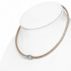 46cm x 4mm | Tour de cou en cuir marron clair avec verrou magnétique en acier inoxydable
