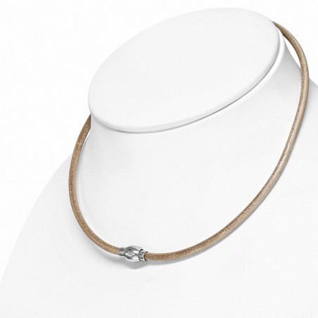 46cm x 4mm | Tour de cou en cuir marron clair avec verrou magnétique en acier inoxydable