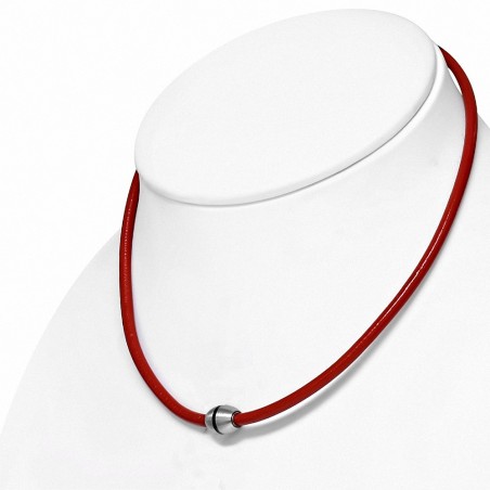 46cm x 4mm | Tour de cou en cuir rouge avec serrure magnétique à 2 tons en acier inoxydable