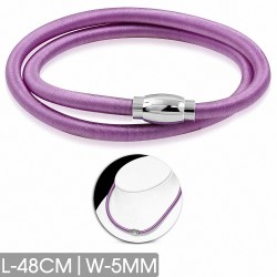 48cm x 5mm | Collier tour de cou en caoutchouc gainé de tissu de couleur violette / améthyste avec verrou magnétique en acier