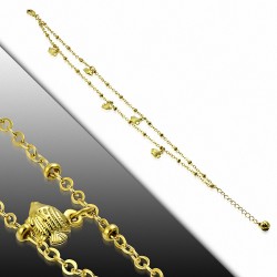 Bracelet fantaisie à double rangée de breloques en forme de poisson doré avec bracelets en cuivre doré