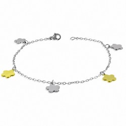 Bracelet à breloques en forme d'étoile de fleurs en acier inoxydable avec anneau / cheville avec chaîne d'extension