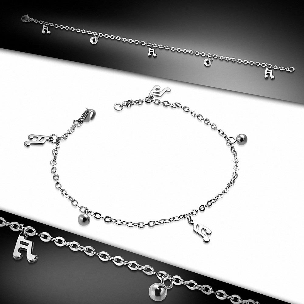 Acier inoxydable Lobster Claw Clasp Fermeture Double Bar Notes de musique Ball Charm Link Chaîne Bracelet / Bracelet