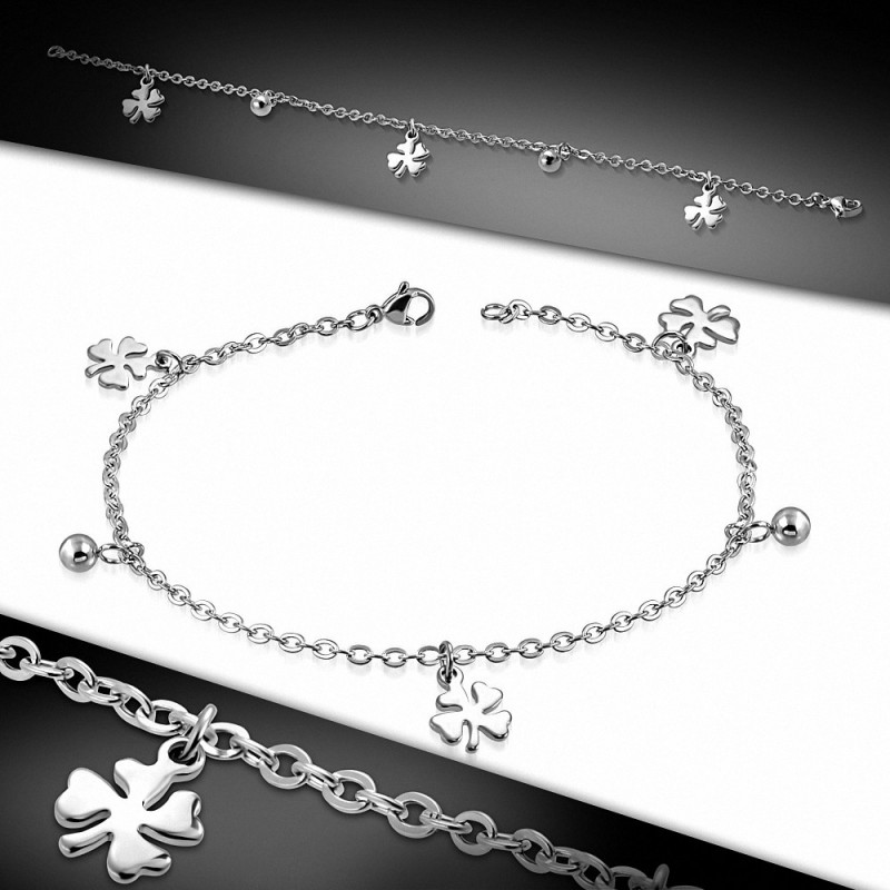 En acier inoxydable fermoir pince de homard coeur d'amour shamrock fleur lien chaîne bracelet / bracelet de cheville