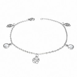 Bracelet à maillons en forme de breloque en forme de cercle de fleurs roses avec cercle de cheville en acier inoxydable