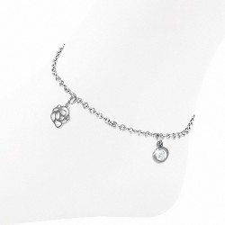 Bracelet à maillons en forme de breloque en forme de cercle de fleurs roses avec cercle de cheville en acier inoxydable