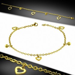 Bracelet chaine / bracelet de cheville en acier inoxydable doré en forme de cœur ouvert