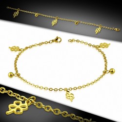 Bracelet en acier inoxydable doré couleur coeur amour Shamrock fleur boule cercle lien chaîne / bracelet de cheville