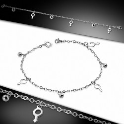 Bracelet à breloques / à cheville en acier inoxydable avec symbole de genre masculin et chaîne de rallonge
