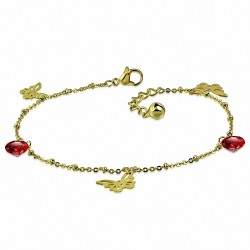 Bracelet à breloques papillon en acier inoxydable doré / chaîne de cheville avec chaîne d'extension et opale de feu orange