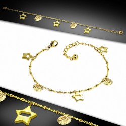 Bracelet à breloques en forme d'étoile en acier inoxydable doré avec chaîne / chaîne de rallonge et topaze à champagne CZ