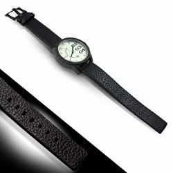Montre homme | Montre de direction à bracelet en cuir noir alliage fashion avec cadran blanc et date - cadran blanc