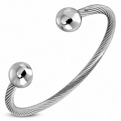 Bracelet manchette magnétique Torc en fil de câble torsadé celtique en acier inoxydable avec bille