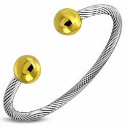 Bracelet manchette en fil de câble torsadé celtique 2 tons en acier inoxydable avec bille