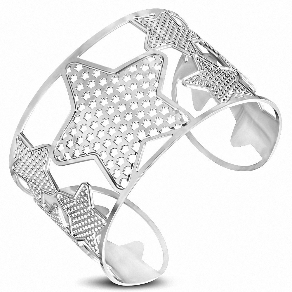 Bracelet manchette large en étoile en filigrane en acier inoxydable