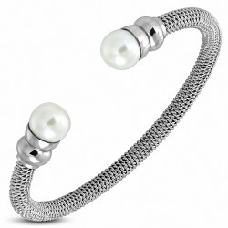 Bracelet manchette rond en Torc en acier inoxydable avec perle