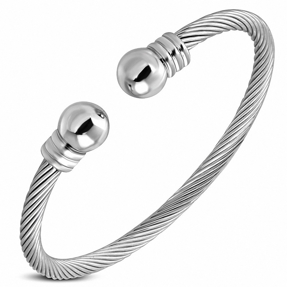 Bracelet manchette torc en fil de câble torsadé celtique acier embouts ronds